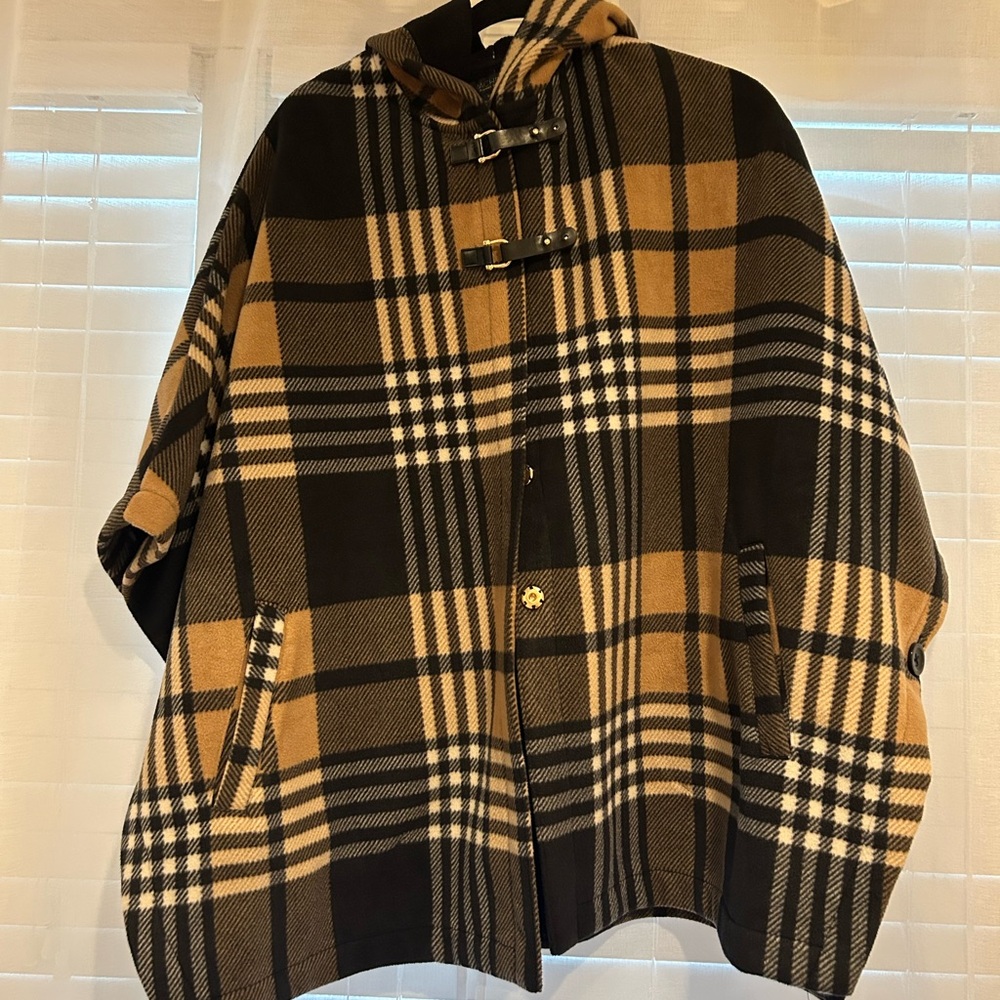 Plaid Toggle Cape Coat